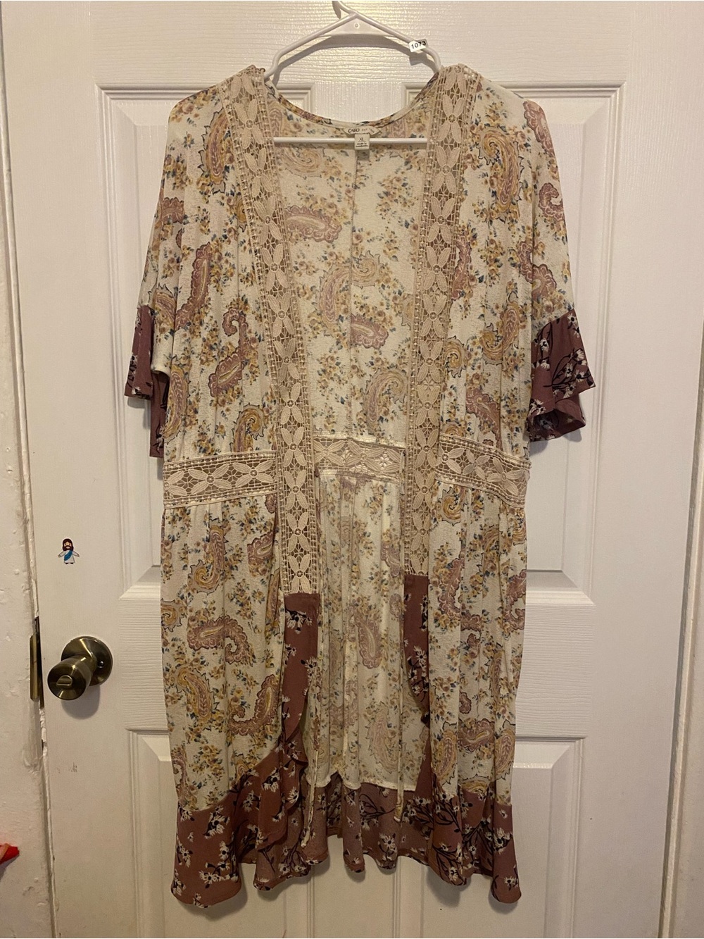 Cato Paisley Floral Crochet Lace Trim Kimono Cardigan/Duster